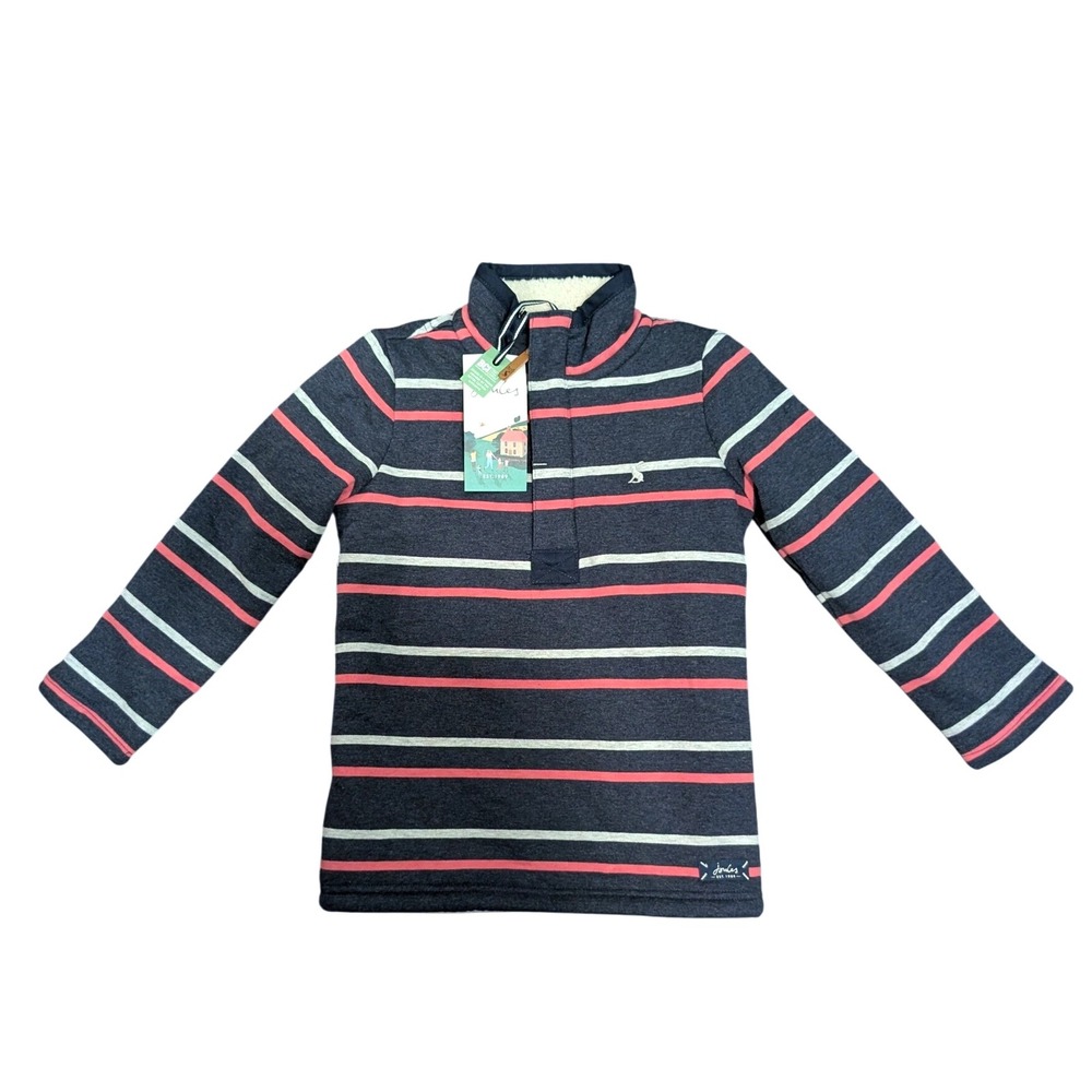 NWT Joules jacket Navy Pink Stripe Fleece Lined Pullover Shirt sweatshirt Sz 6